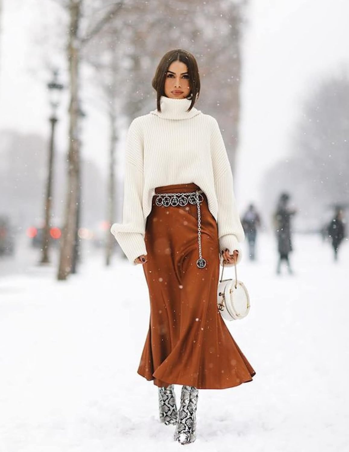 image:imageZeagoo Skirts for Women High Waist Skirt Elegant Midi Skirt SatinDark Brown