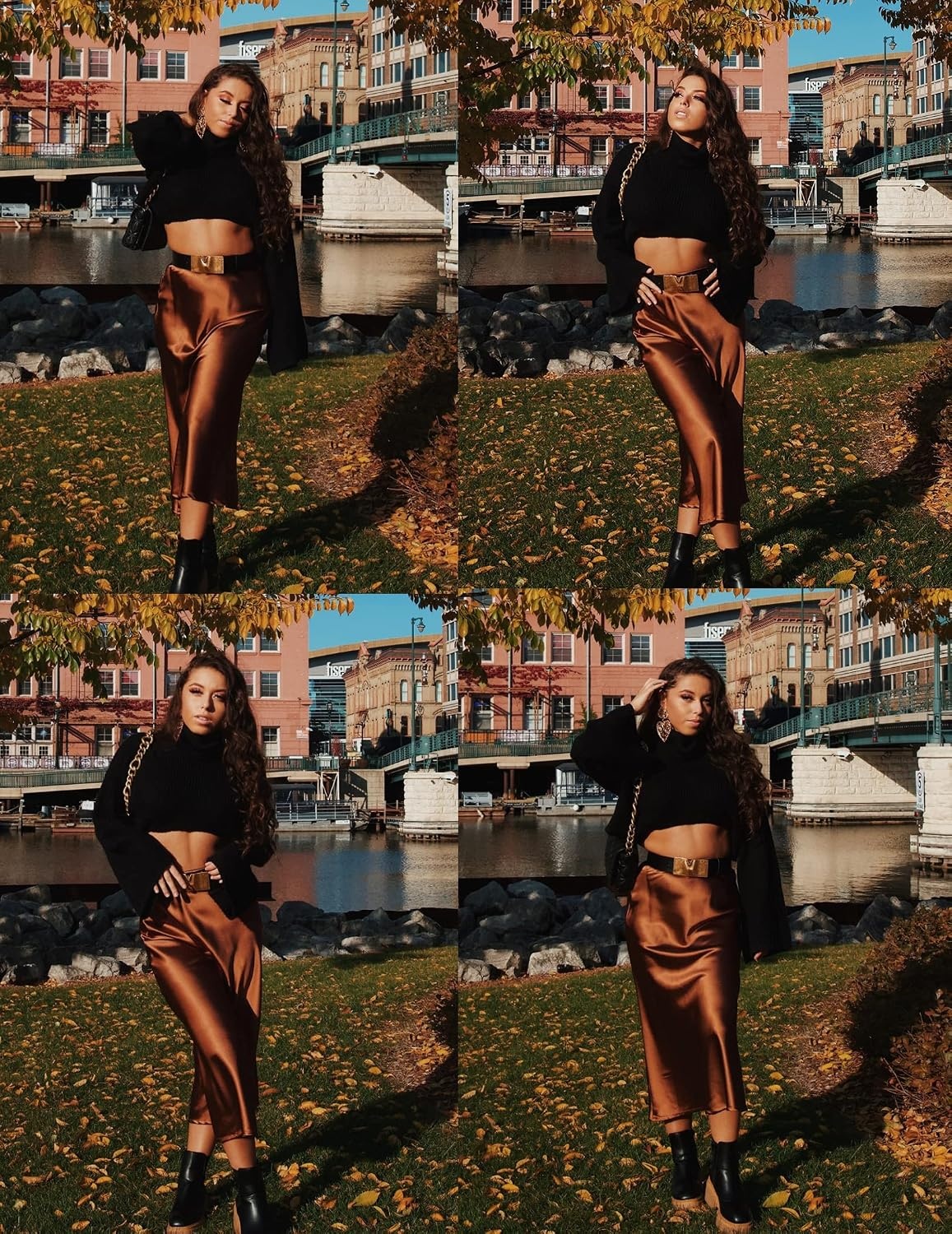 image:imageZeagoo Skirts for Women High Waist Skirt Elegant Midi Skirt SatinDark Brown