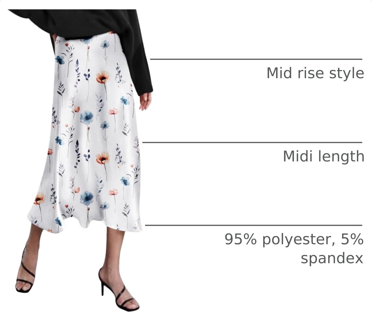 image:imageZeagoo Skirts for Women High Waist Skirt Elegant Midi Skirt SatinDh590