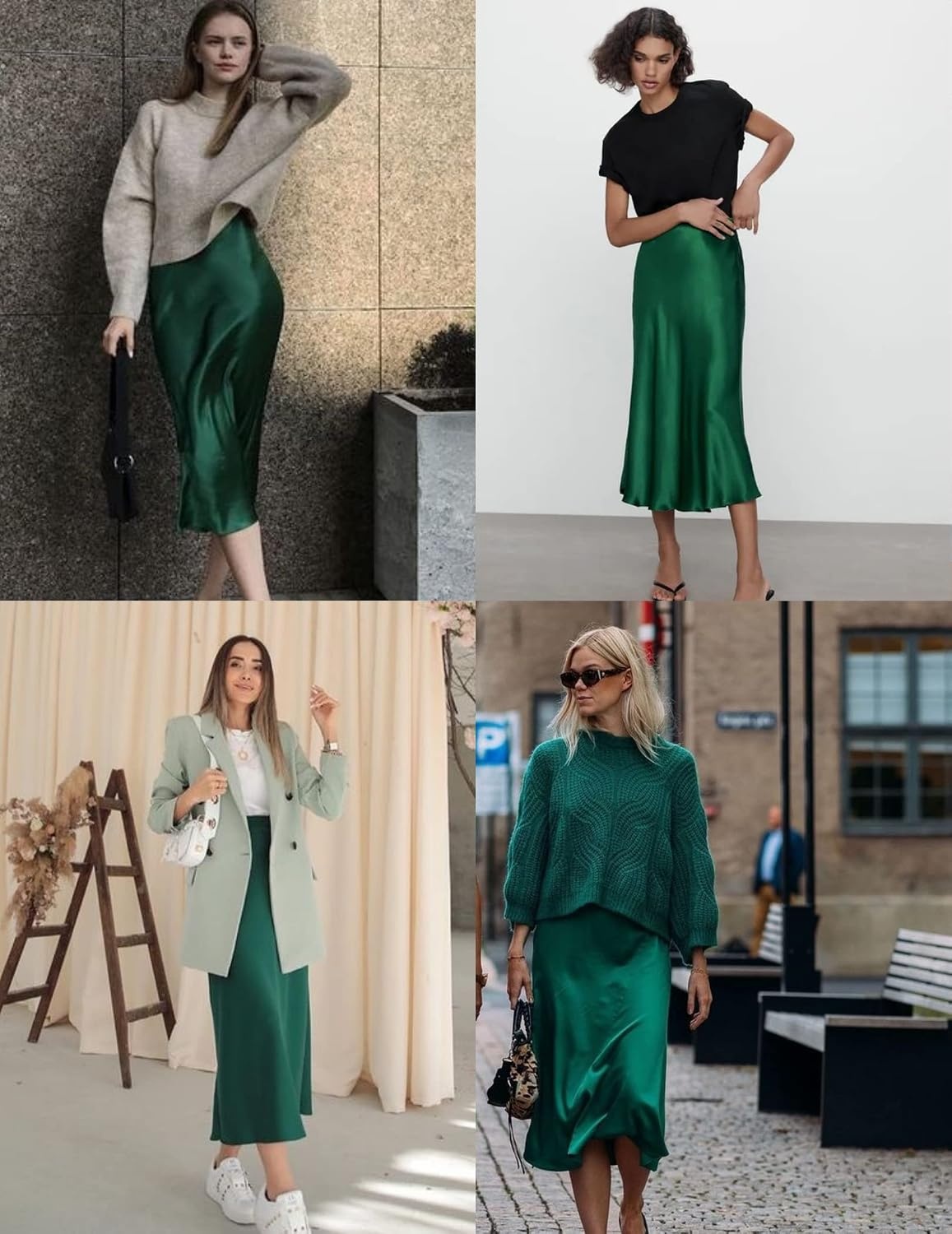 image:imageZeagoo Skirts for Women High Waist Skirt Elegant Midi Skirt SatinGreen