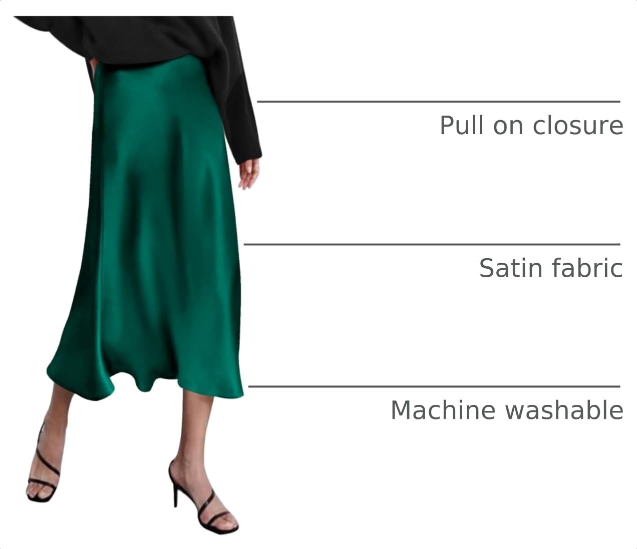 image:imageZeagoo Skirts for Women High Waist Skirt Elegant Midi Skirt SatinGreen