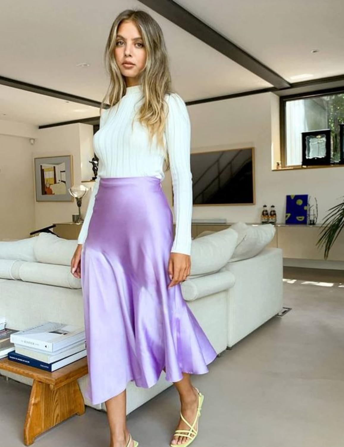image:imageZeagoo Skirts for Women High Waist Skirt Elegant Midi Skirt SatinLilac