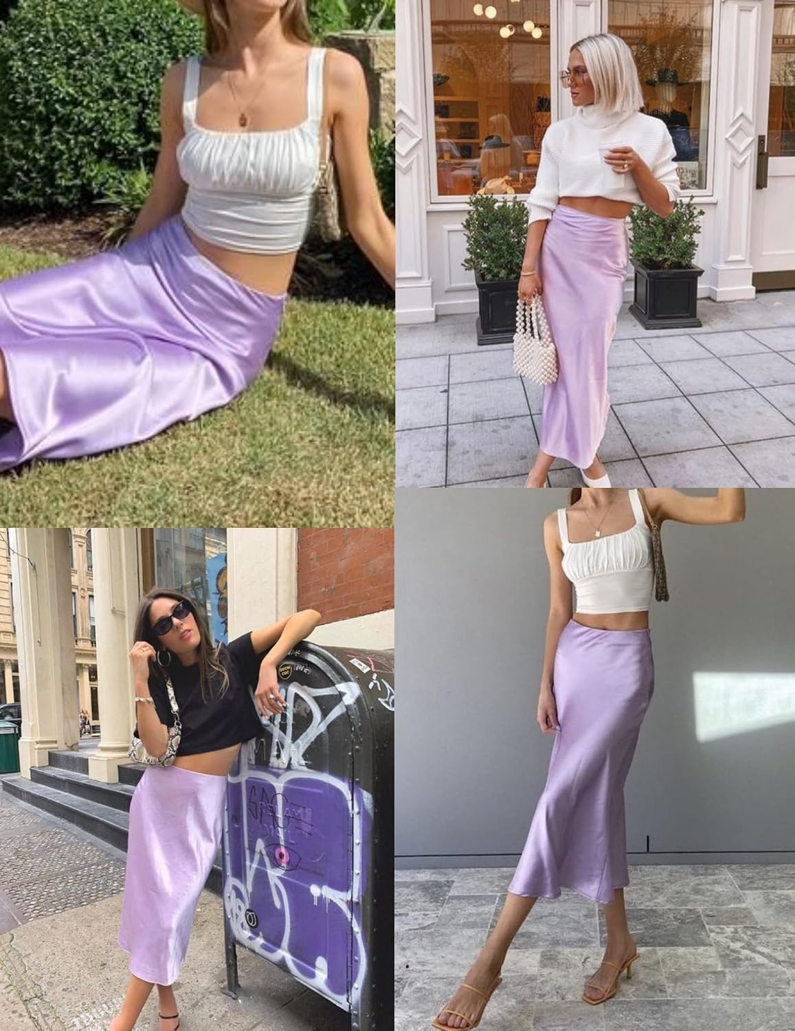 image:imageZeagoo Skirts for Women High Waist Skirt Elegant Midi Skirt SatinLilac