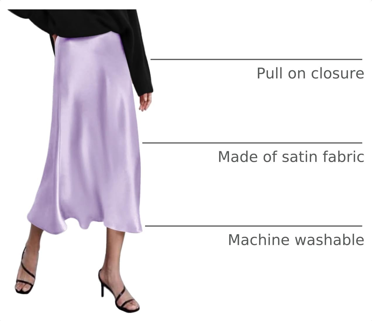 image:imageZeagoo Skirts for Women High Waist Skirt Elegant Midi Skirt SatinLilac