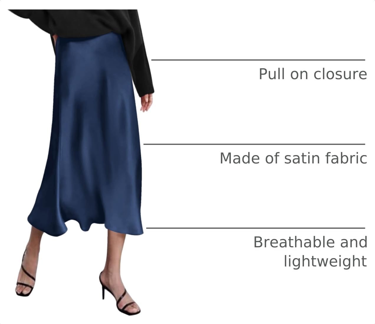 image:imageZeagoo Skirts for Women High Waist Skirt Elegant Midi Skirt SatinNavy Blue