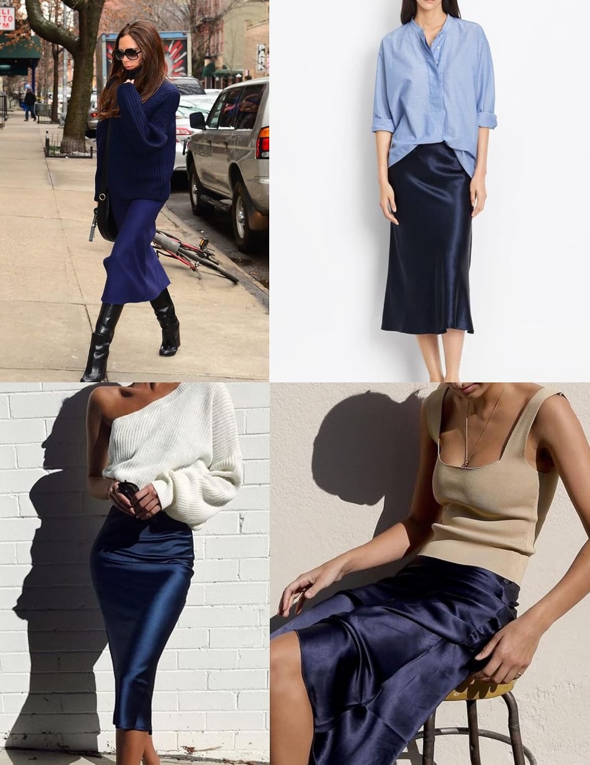 image:imageZeagoo Skirts for Women High Waist Skirt Elegant Midi Skirt SatinNavy Blue
