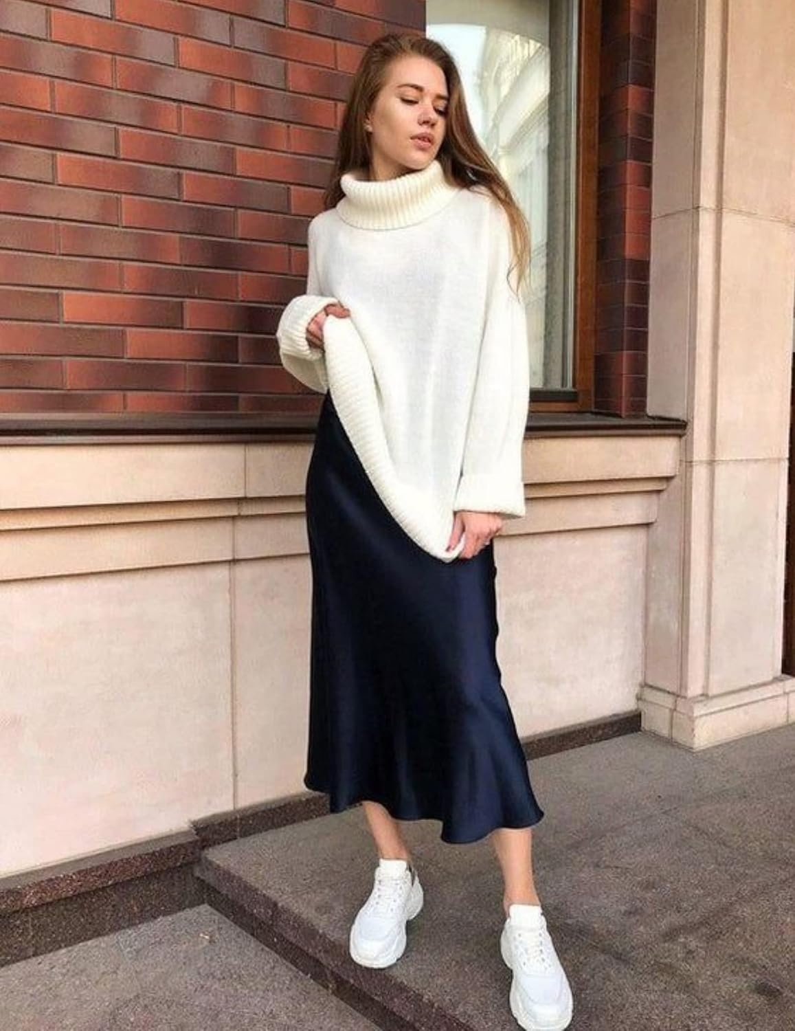 image:imageZeagoo Skirts for Women High Waist Skirt Elegant Midi Skirt SatinNavy Blue