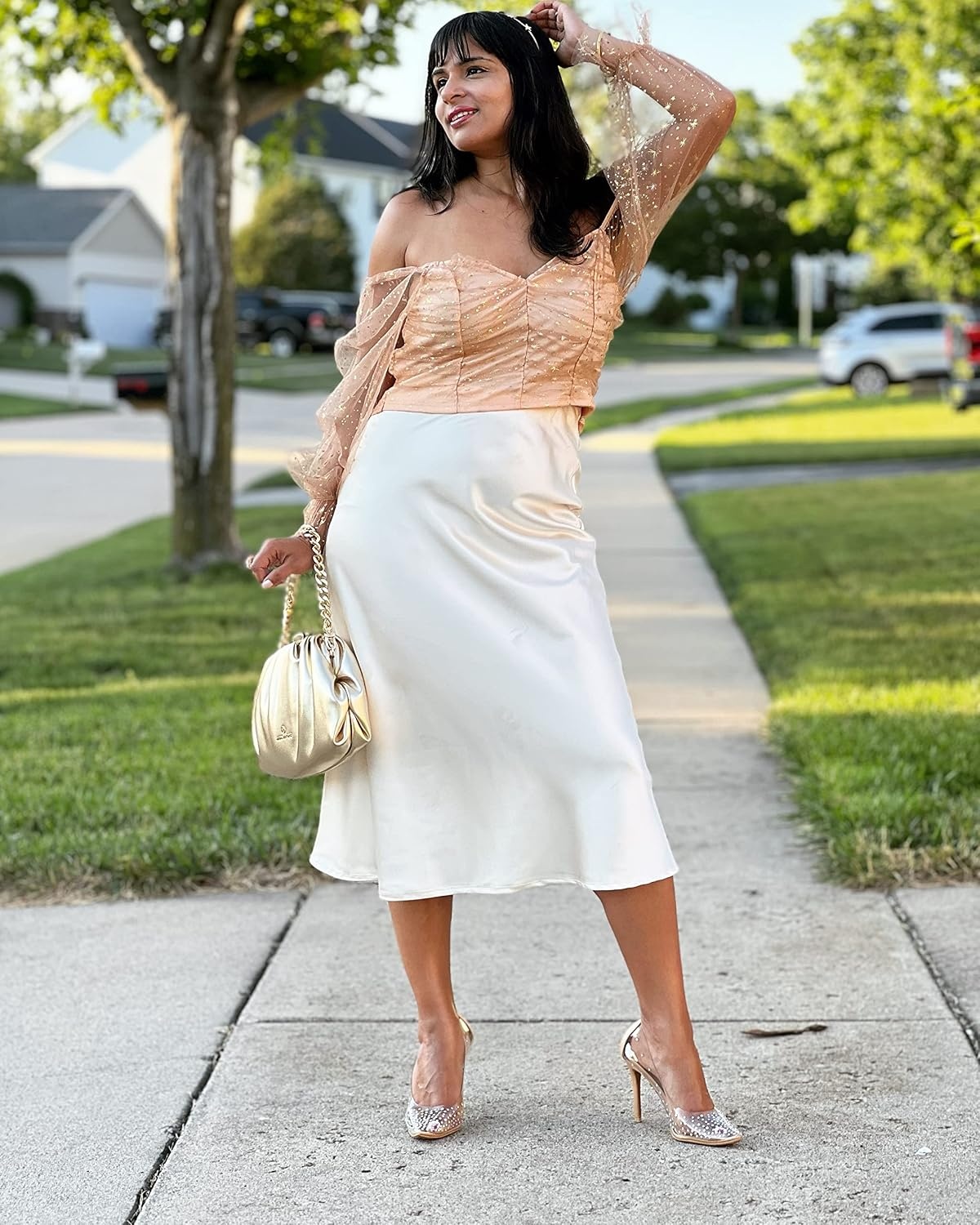image:imageZeagoo Skirts for Women High Waist Skirt Elegant Midi Skirt SatinPastel Peach