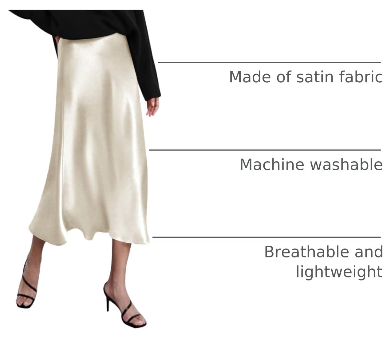 image:imageZeagoo Skirts for Women High Waist Skirt Elegant Midi Skirt SatinPastel Peach