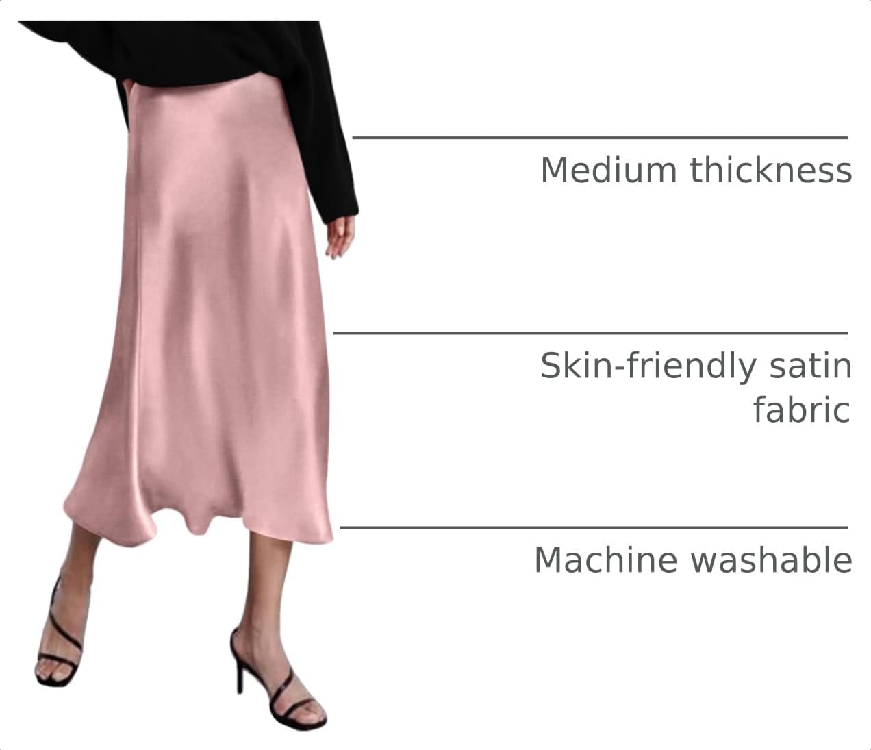 image:imageZeagoo Skirts for Women High Waist Skirt Elegant Midi Skirt SatinPink