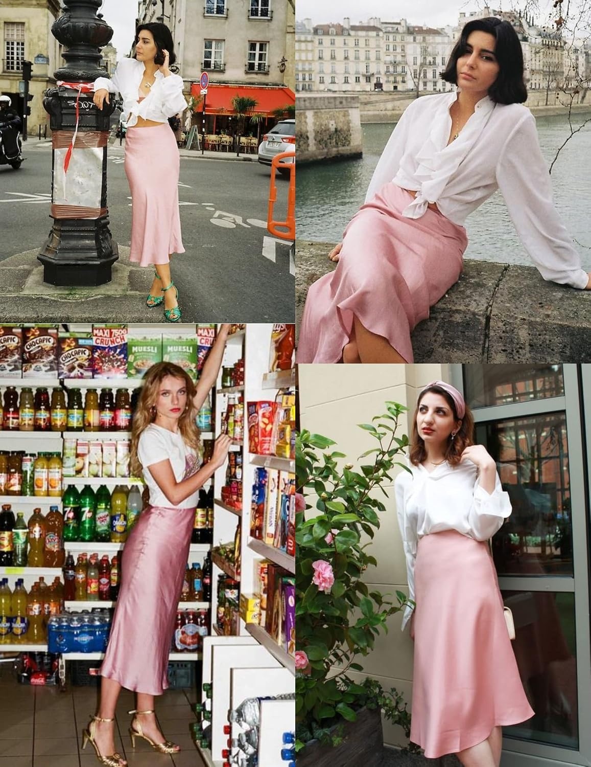 image:imageZeagoo Skirts for Women High Waist Skirt Elegant Midi Skirt SatinPink