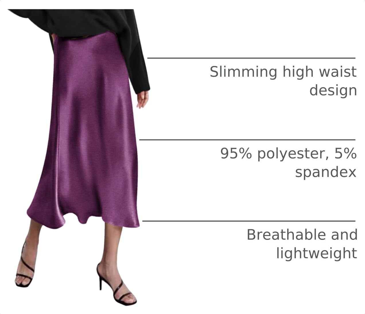 image:imageZeagoo Skirts for Women High Waist Skirt Elegant Midi Skirt SatinPurple01
