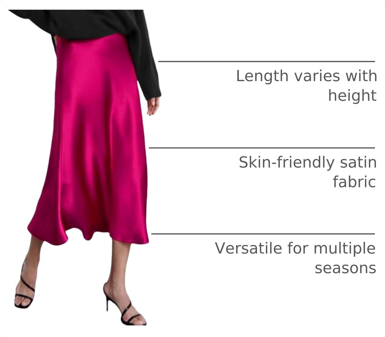 image:imageZeagoo Skirts for Women High Waist Skirt Elegant Midi Skirt SatinRose