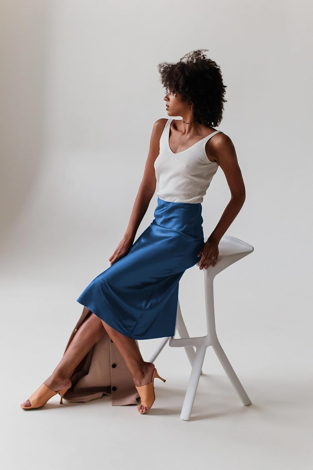 image:imageZeagoo Skirts for Women High Waist Skirt Elegant Midi Skirt SatinRoyal Blue