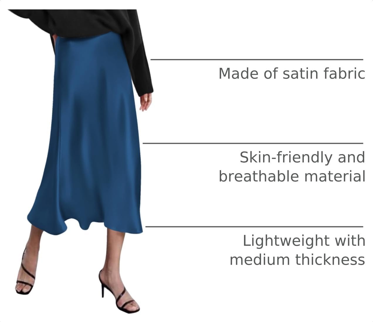 image:imageZeagoo Skirts for Women High Waist Skirt Elegant Midi Skirt SatinRoyal Blue