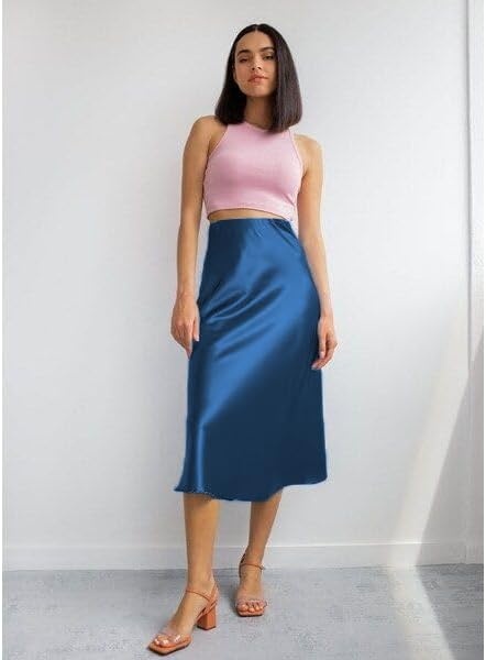 image:imageZeagoo Skirts for Women High Waist Skirt Elegant Midi Skirt SatinRoyal Blue