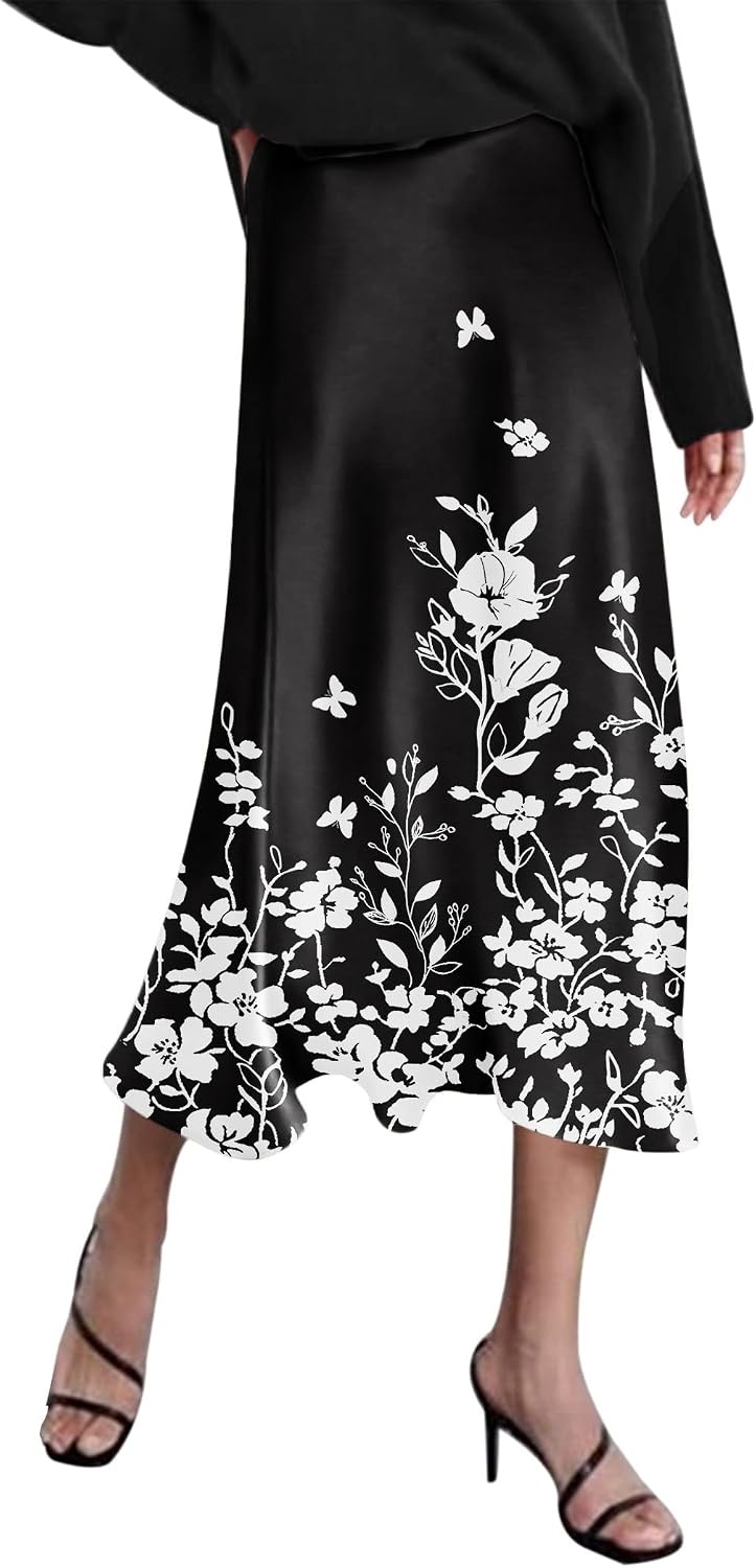 image:imageZeagoo Skirts for Women High Waist Skirt Elegant Midi Skirt SatinSf100