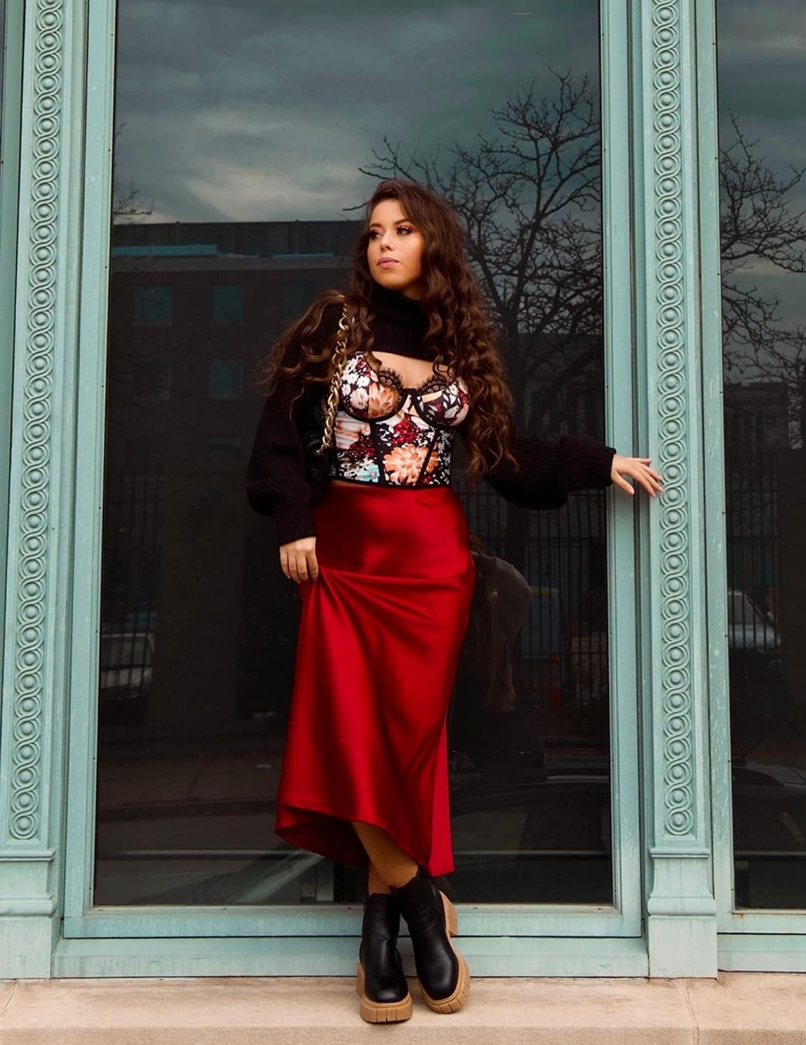 image:imageZeagoo Skirts for Women High Waist Skirt Elegant Midi Skirt SatinWine Red