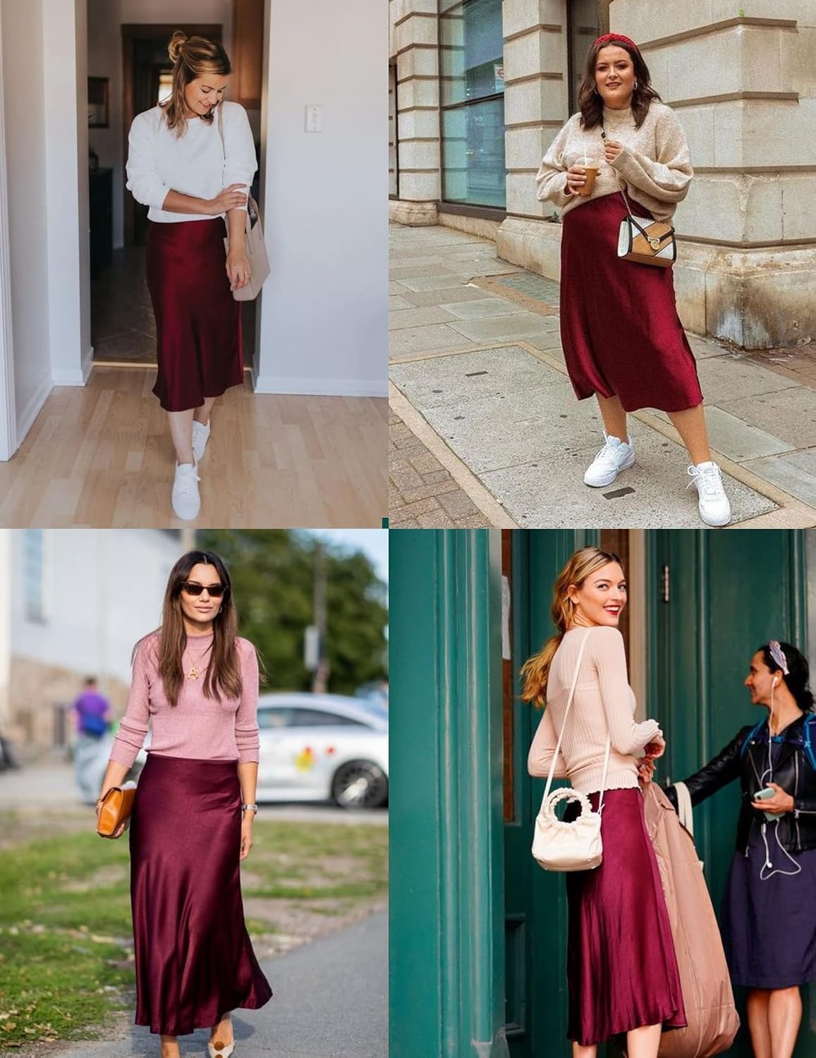 image:imageZeagoo Skirts for Women High Waist Skirt Elegant Midi Skirt SatinWine Red