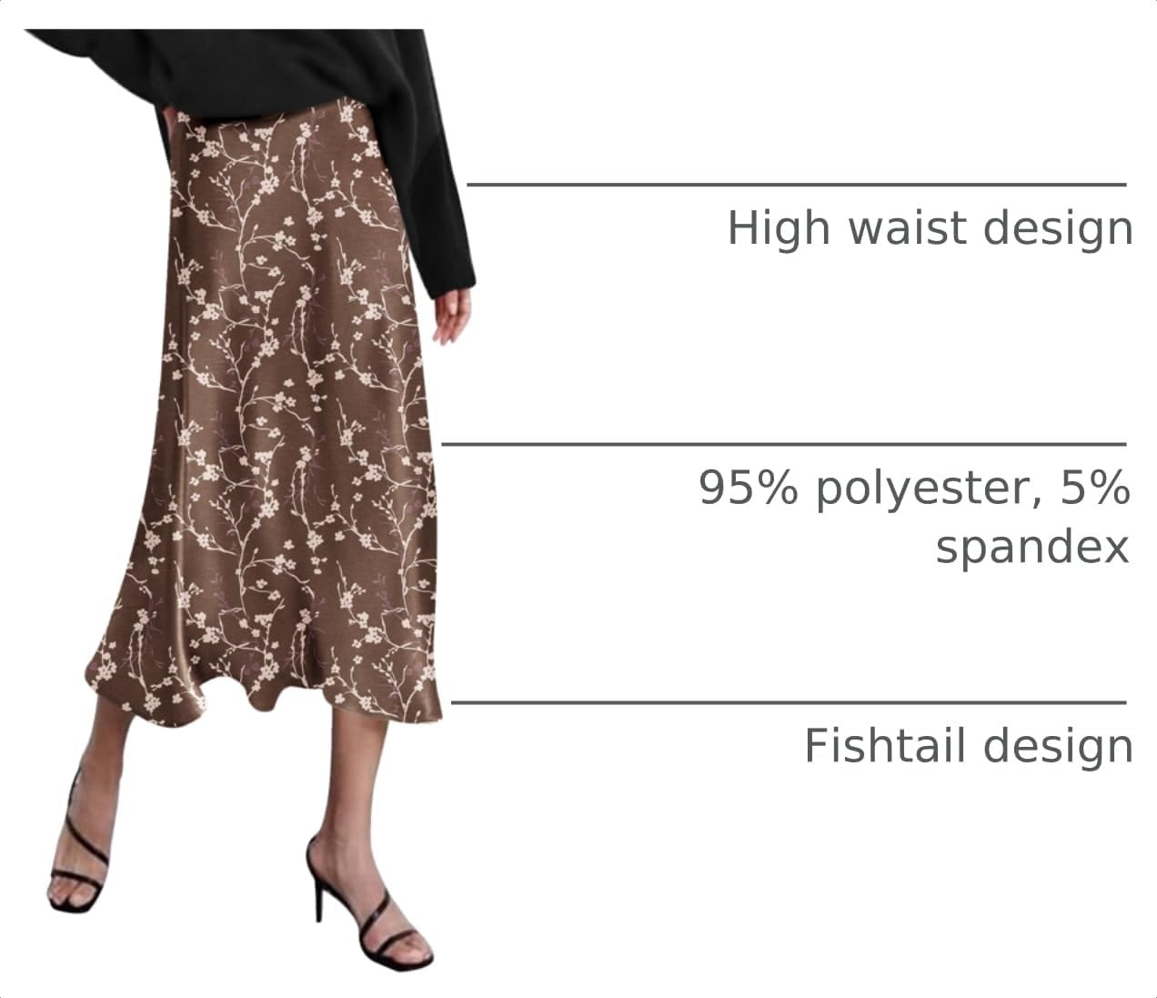 image:imageZeagoo Skirts for Women High Waist Skirt Elegant Midi Skirt SatinXh267