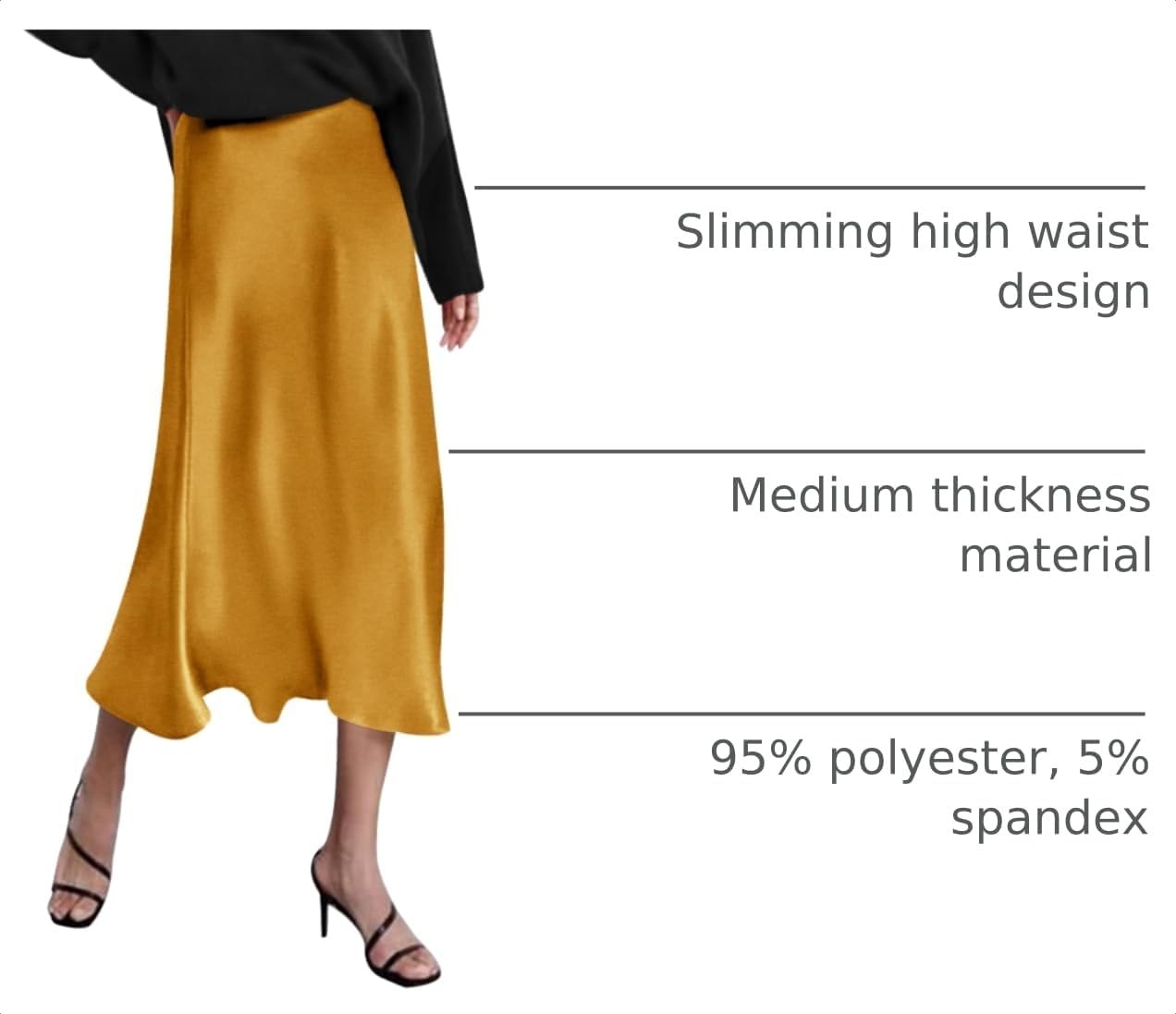 image:imageZeagoo Skirts for Women High Waist Skirt Elegant Midi Skirt SatinYellow