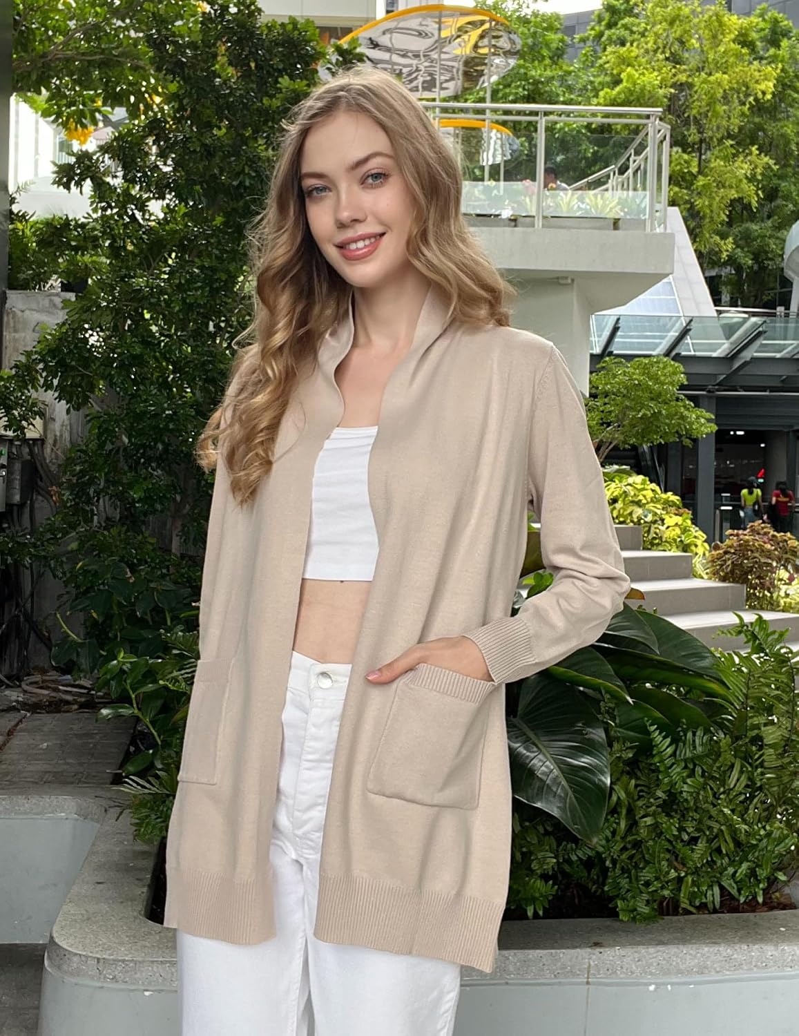 image:imageZeagoo Women Long Cardigan Sweaters Lightweight Open Front Duster Knit Fashion Sweater Coats Trendy Cardigans with PocketBeige