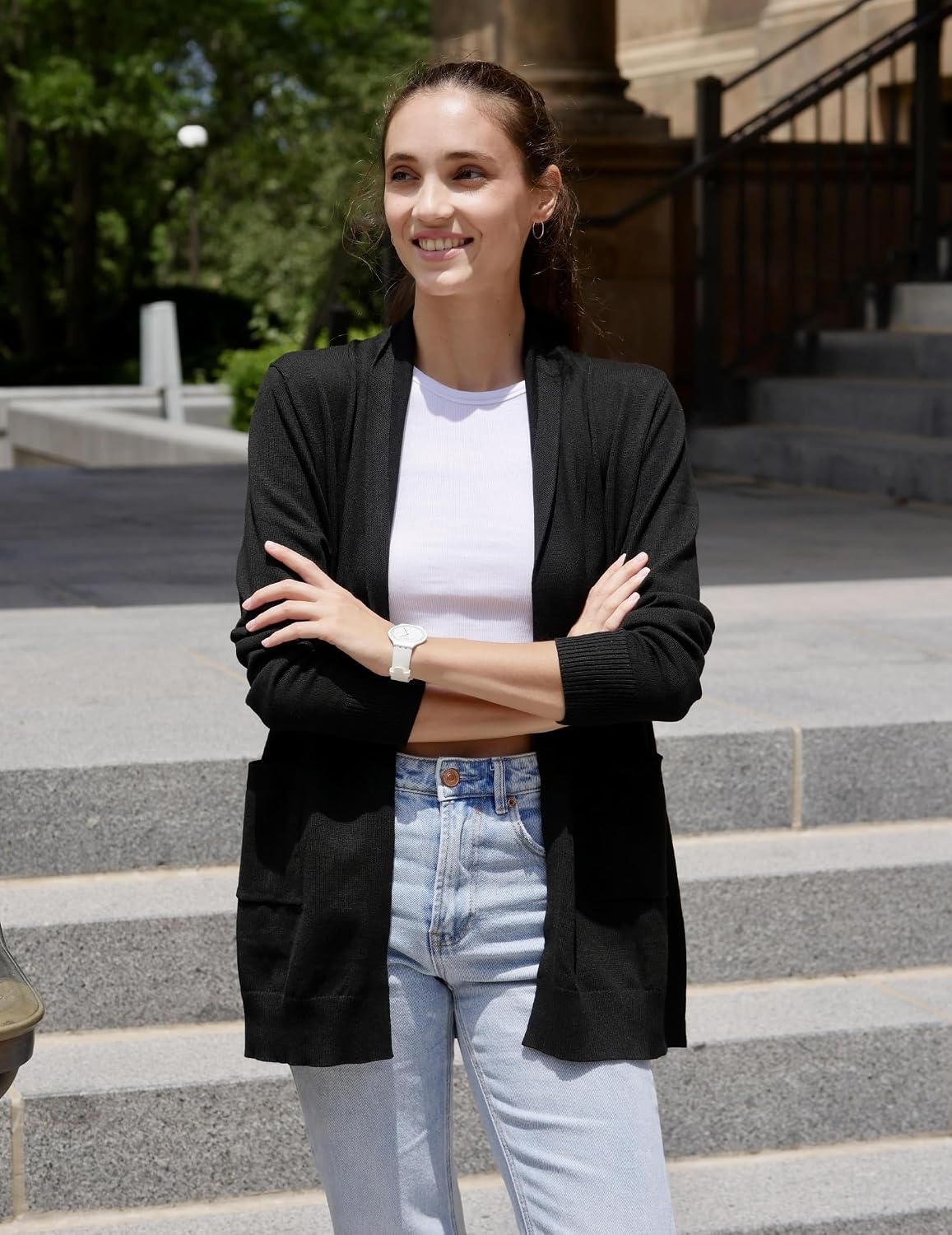 image:imageZeagoo Women Long Cardigan Sweaters Lightweight Open Front Duster Knit Fashion Sweater Coats Trendy Cardigans with PocketBlack