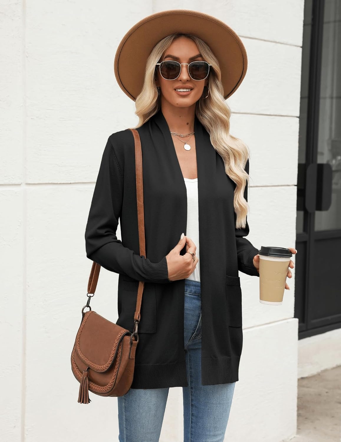 image:imageZeagoo Women Long Cardigan Sweaters Lightweight Open Front Duster Knit Fashion Sweater Coats Trendy Cardigans with PocketBlack