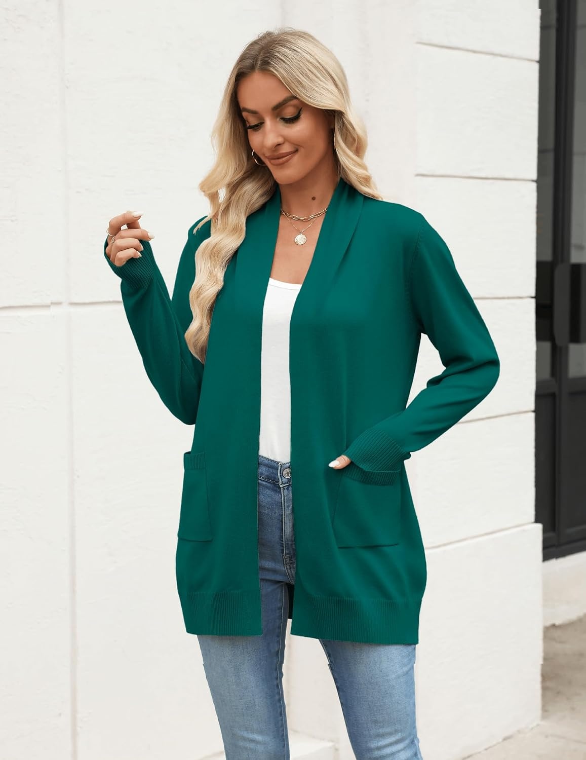 image:imageZeagoo Women Long Cardigan Sweaters Lightweight Open Front Duster Knit Fashion Sweater Coats Trendy Cardigans with PocketGreen