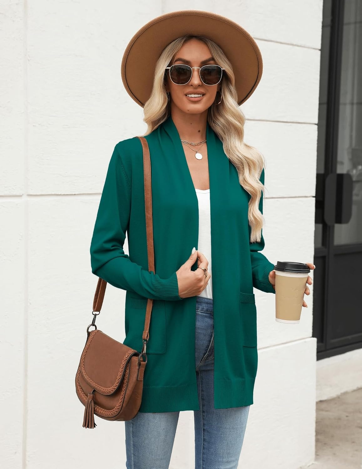 image:imageZeagoo Women Long Cardigan Sweaters Lightweight Open Front Duster Knit Fashion Sweater Coats Trendy Cardigans with PocketGreen