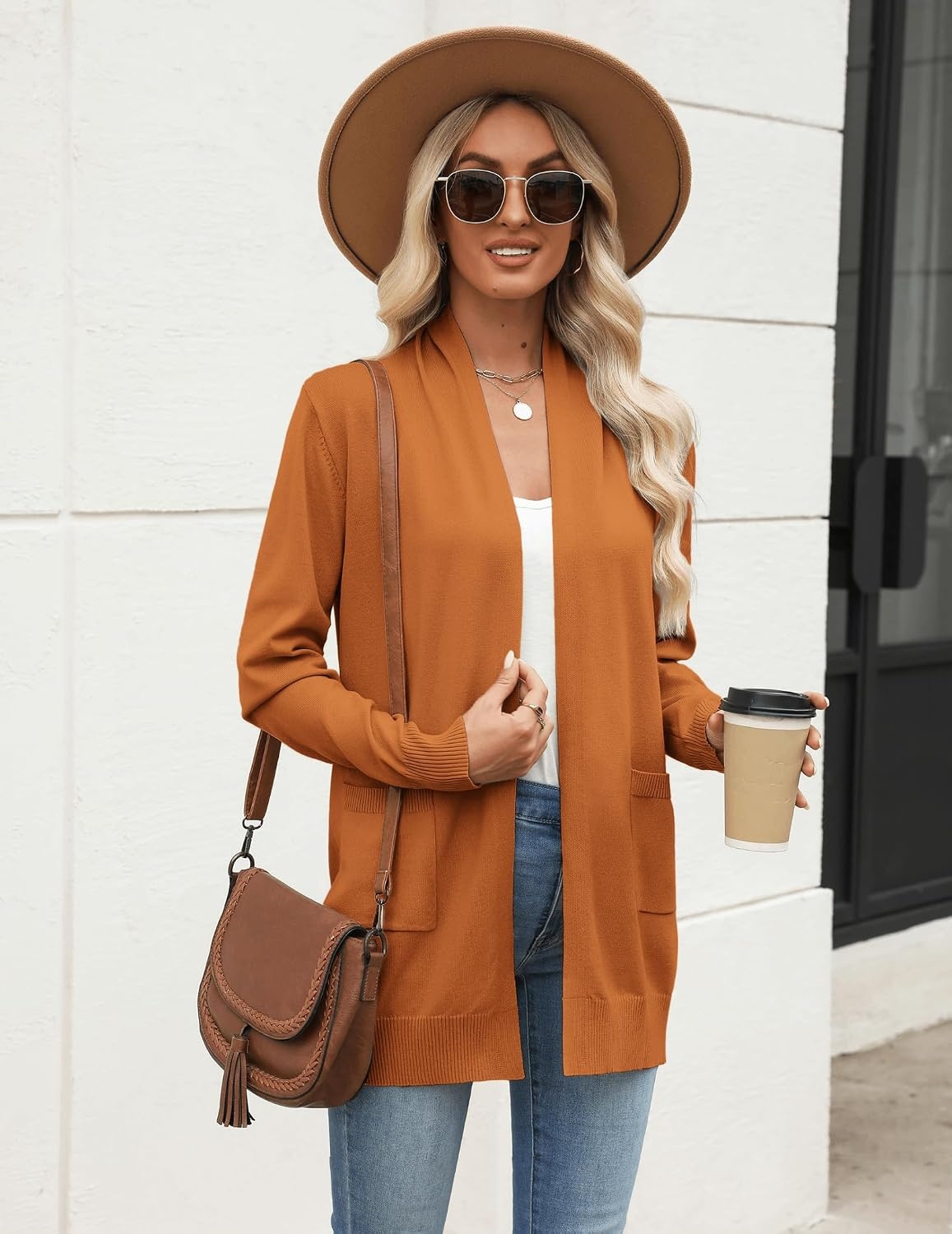 image:imageZeagoo Women Long Cardigan Sweaters Lightweight Open Front Duster Knit Fashion Sweater Coats Trendy Cardigans with PocketOrange