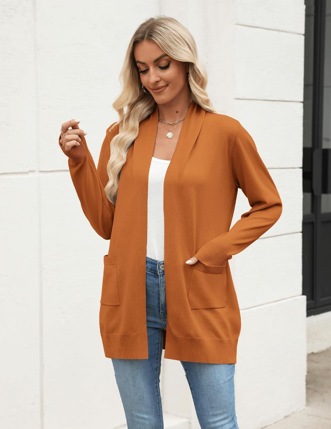 image:imageZeagoo Women Long Cardigan Sweaters Lightweight Open Front Duster Knit Fashion Sweater Coats Trendy Cardigans with PocketOrange