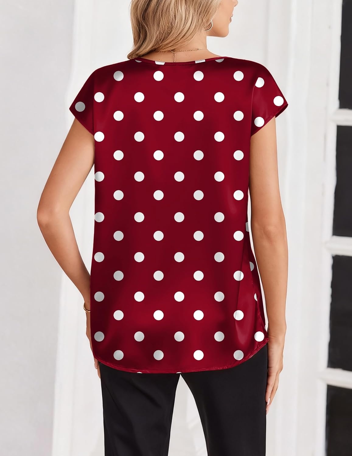 image:imageZeagoo Women Satin V Neck Blouse Cap Short Sleeve Business Casual Top S2XLJh763