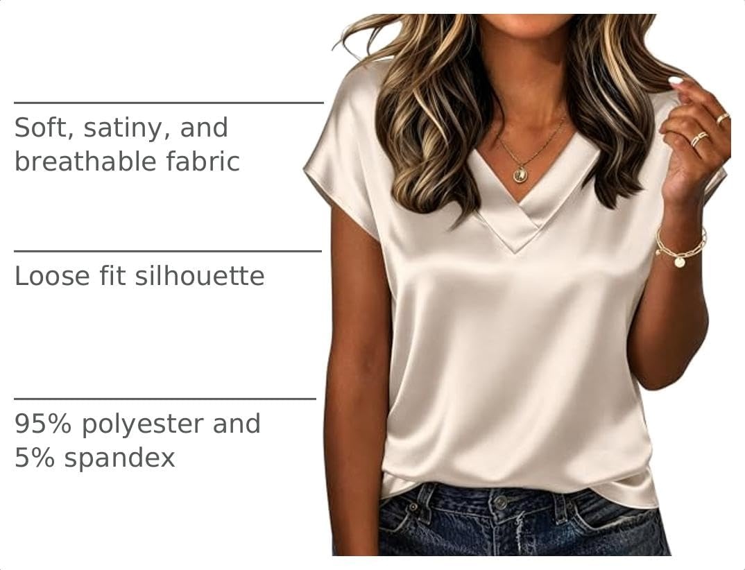 image:imageZeagoo Women Satin V Neck Blouse Cap Short Sleeve Business Casual Top S2XLLight Grey