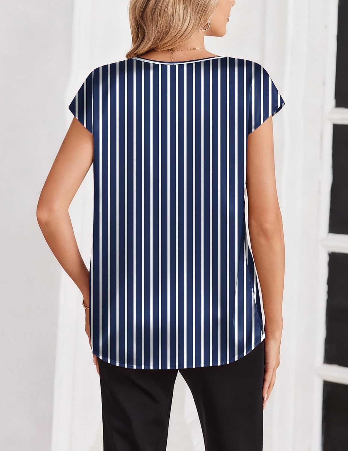 image:imageZeagoo Women Satin V Neck Blouse Cap Short Sleeve Business Casual Top S2XLTz580