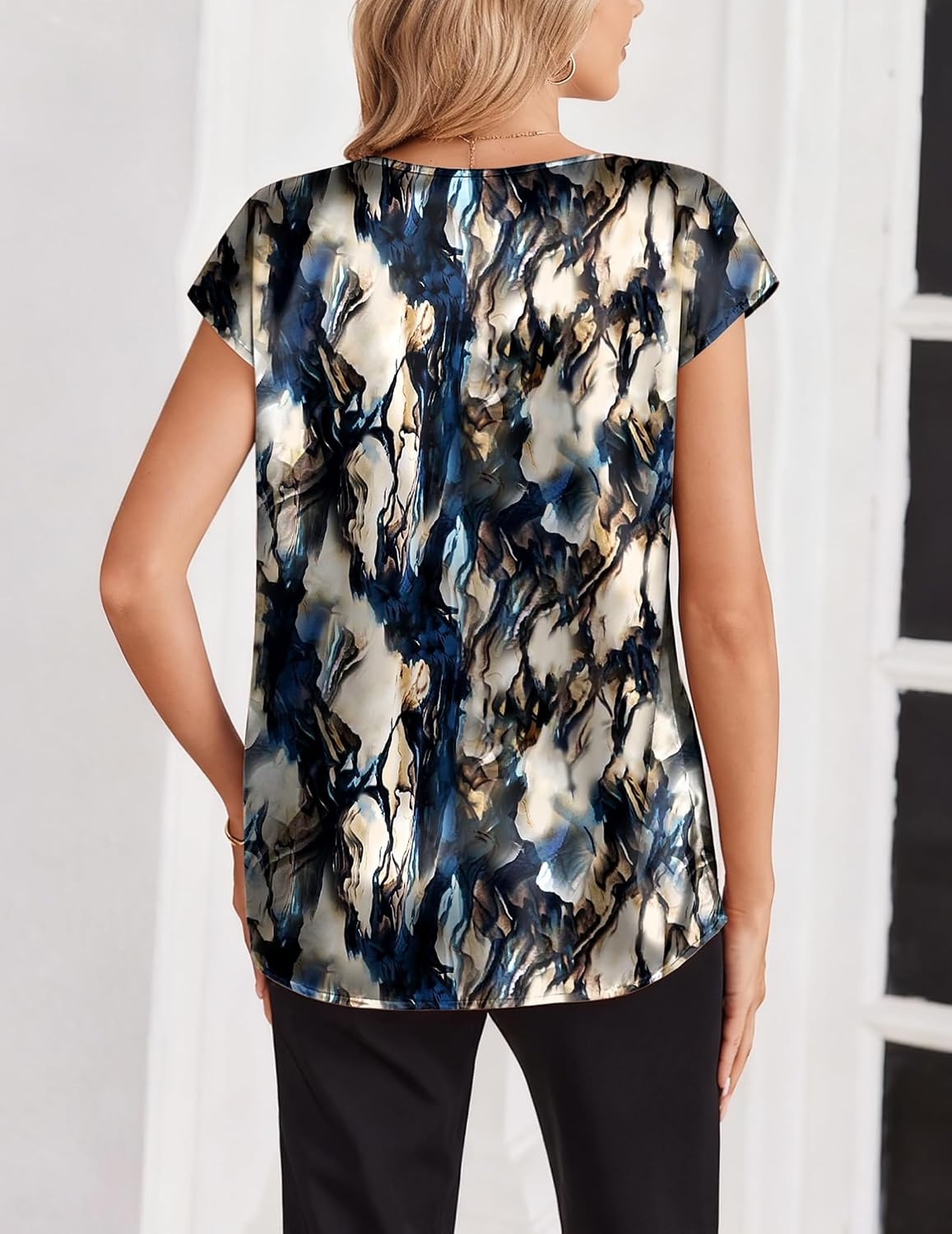 image:imageZeagoo Women Satin V Neck Blouse Cap Short Sleeve Business Casual Top S2XLZr220