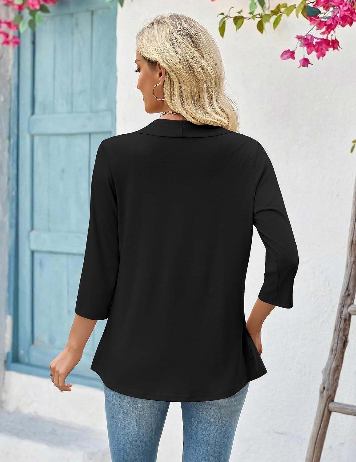 image:imageZeagoo Womens 2026 Summer 34 Sleeve Lightweight Cardigans Ruffles CoverupAblack