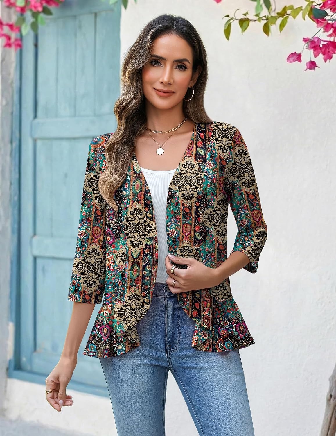 image:imageZeagoo Womens 2026 Summer 34 Sleeve Lightweight Cardigans Ruffles CoverupAmz721