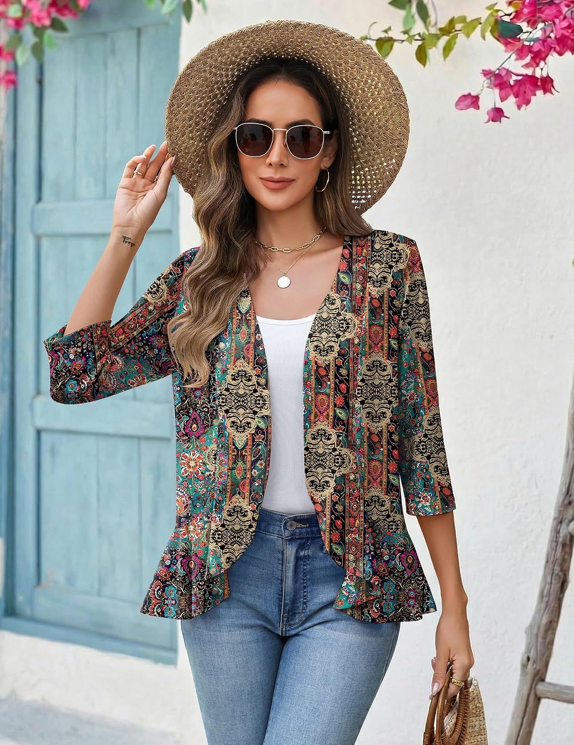 image:imageZeagoo Womens 2026 Summer 34 Sleeve Lightweight Cardigans Ruffles CoverupAmz721