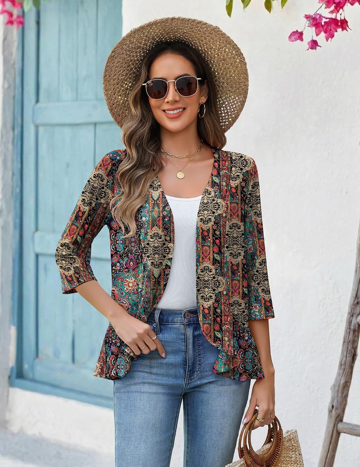 image:imageZeagoo Womens 2026 Summer 34 Sleeve Lightweight Cardigans Ruffles CoverupAmz721