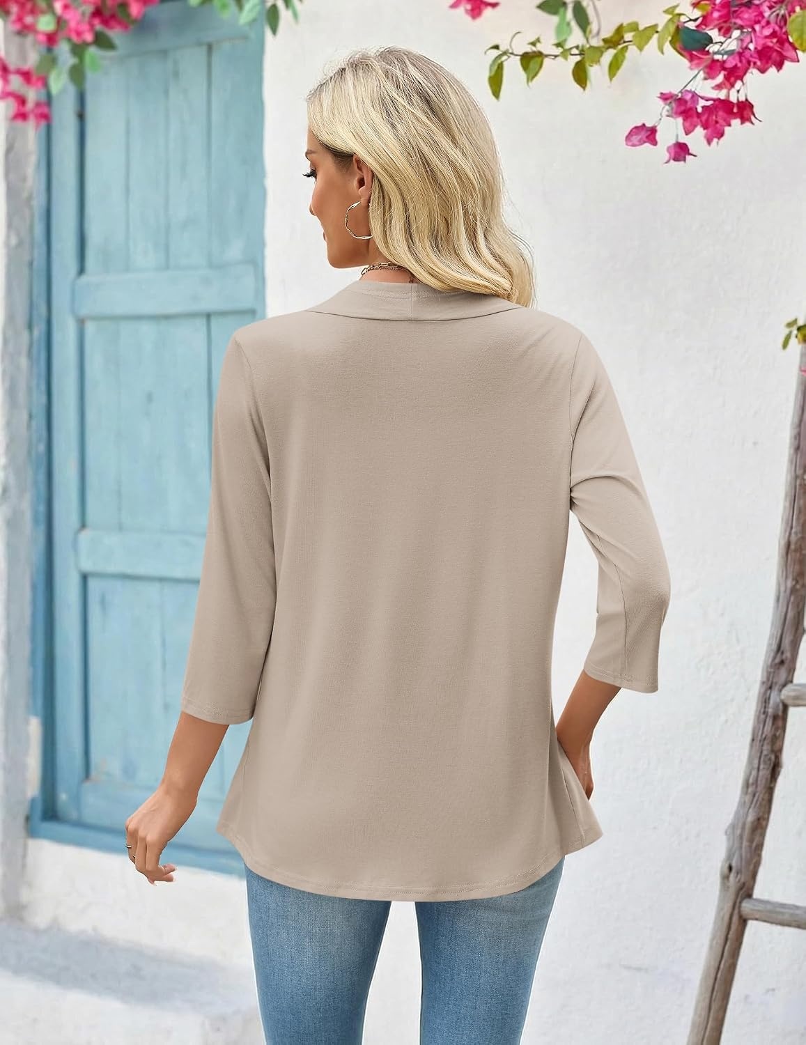 image:imageZeagoo Womens 2026 Summer 34 Sleeve Lightweight Cardigans Ruffles CoverupApricot
