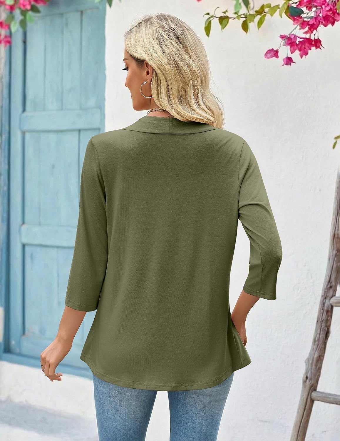 image:imageZeagoo Womens 2026 Summer 34 Sleeve Lightweight Cardigans Ruffles CoverupArmy Green