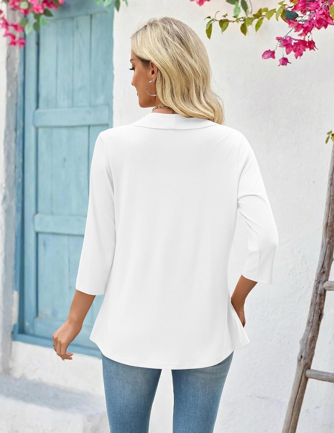 image:imageZeagoo Womens 2026 Summer 34 Sleeve Lightweight Cardigans Ruffles CoverupAwhite