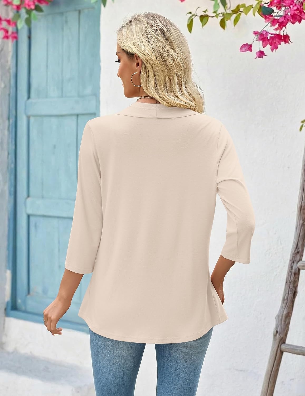 image:imageZeagoo Womens 2026 Summer 34 Sleeve Lightweight Cardigans Ruffles CoverupBeige