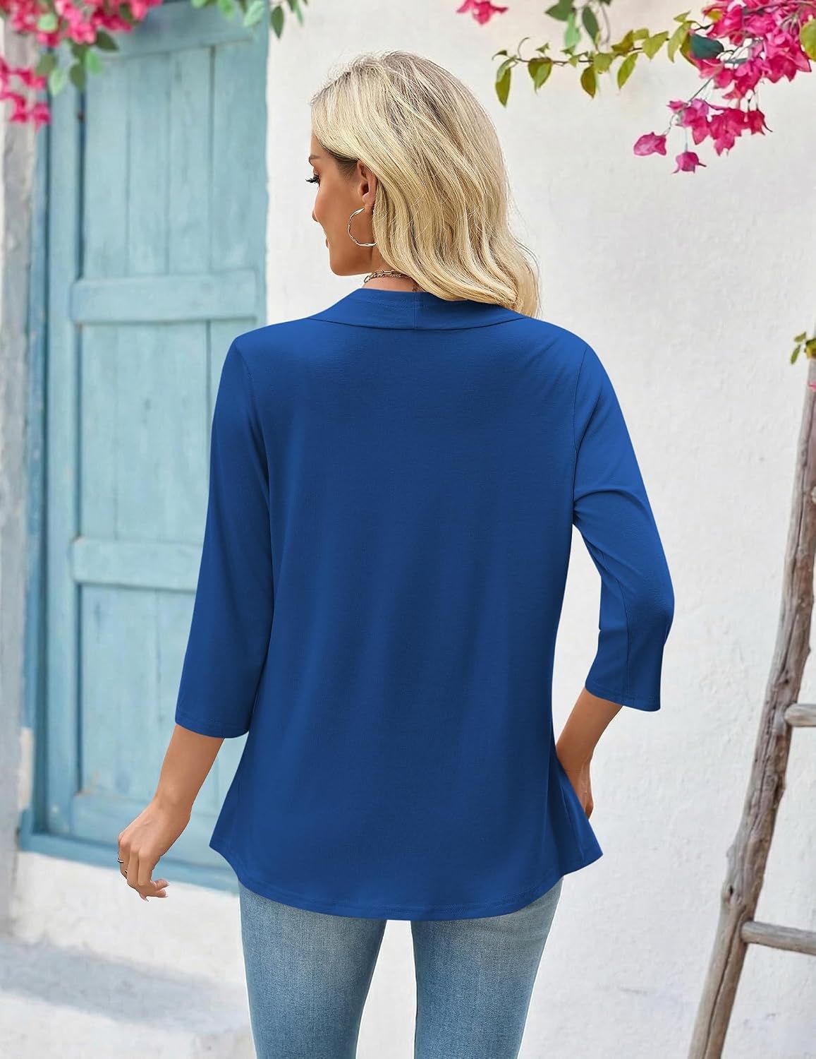 image:imageZeagoo Womens 2026 Summer 34 Sleeve Lightweight Cardigans Ruffles CoverupBlue