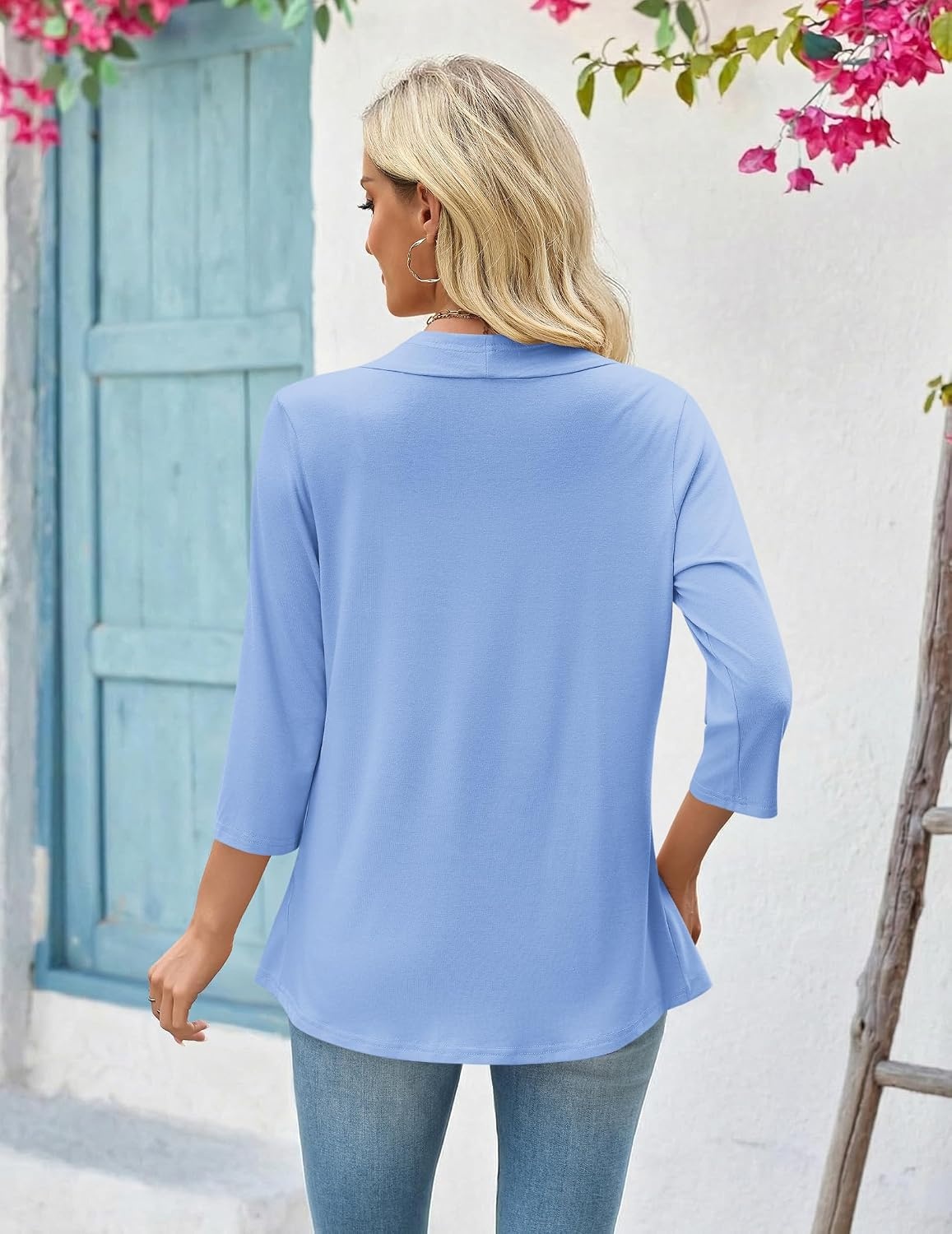image:imageZeagoo Womens 2026 Summer 34 Sleeve Lightweight Cardigans Ruffles CoverupLight Blue