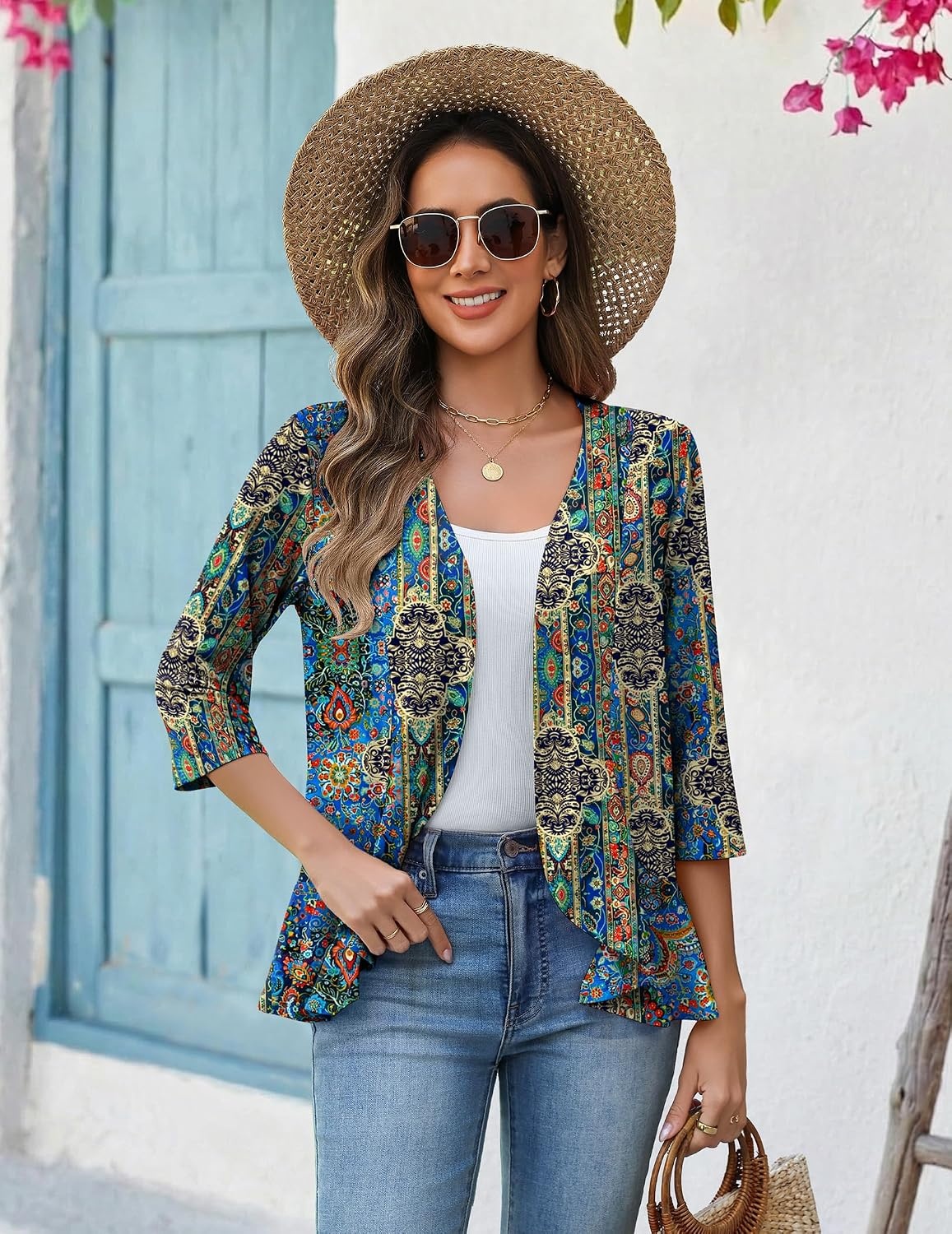 image:imageZeagoo Womens 2026 Summer 34 Sleeve Lightweight Cardigans Ruffles CoverupMz779
