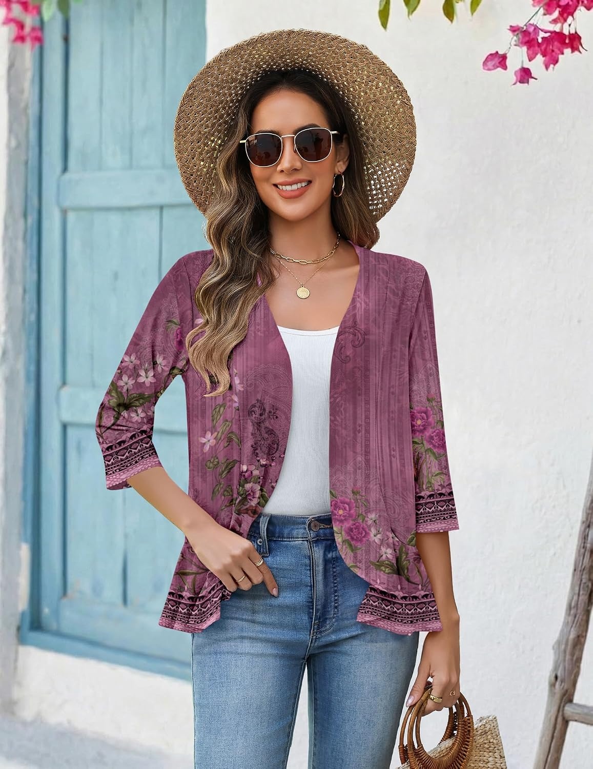 image:imageZeagoo Womens 2026 Summer 34 Sleeve Lightweight Cardigans Ruffles CoverupMz841