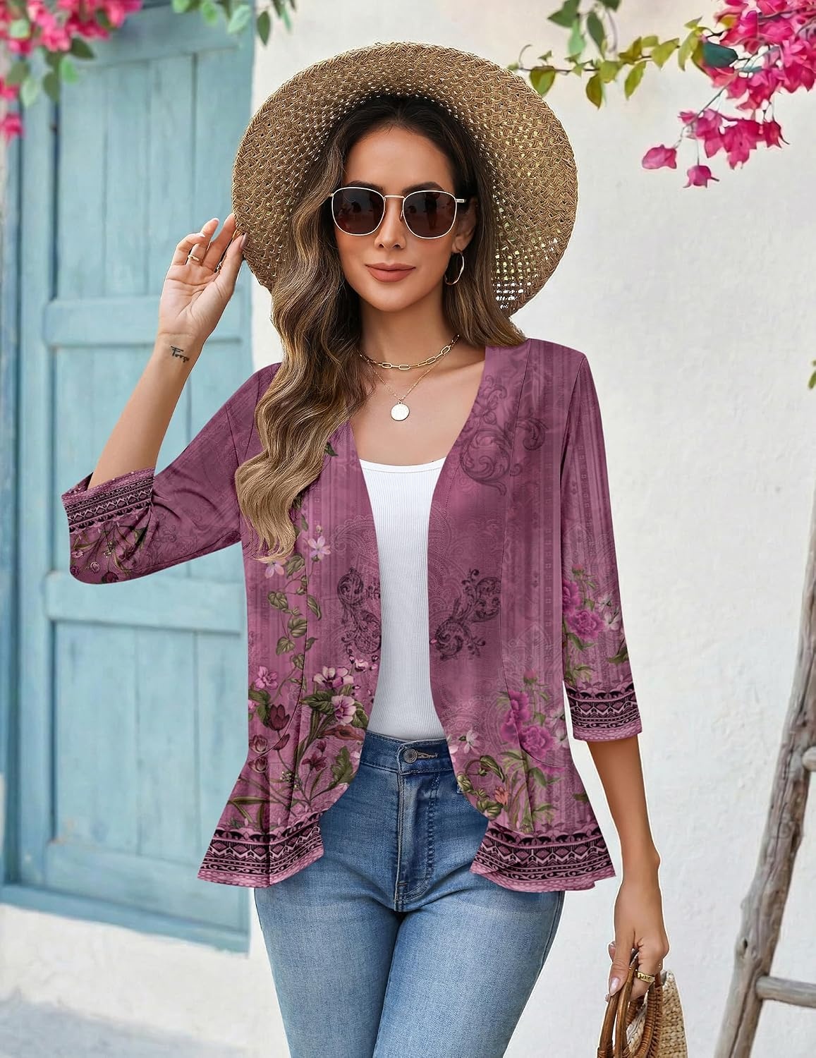 image:imageZeagoo Womens 2026 Summer 34 Sleeve Lightweight Cardigans Ruffles CoverupMz841