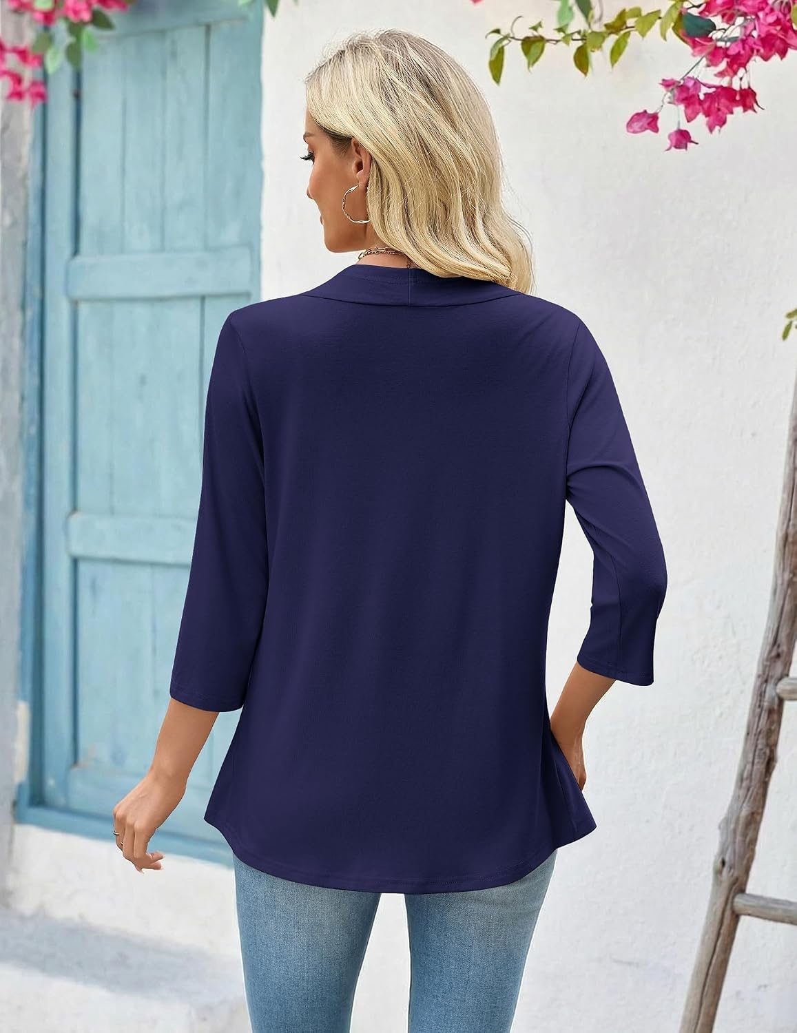 image:imageZeagoo Womens 2026 Summer 34 Sleeve Lightweight Cardigans Ruffles CoverupNavy Blue